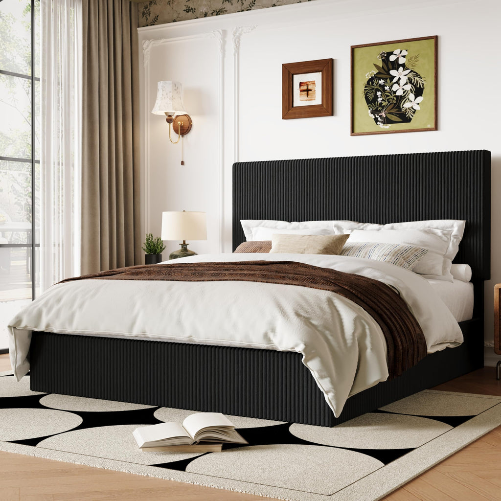 Queen Bed Frame with Adjustable Corduroy Headboard N9488