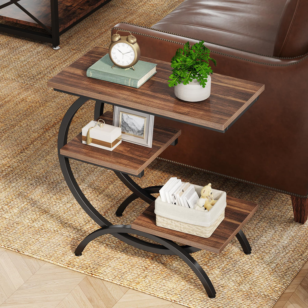 C-Shaped 3-Tier End Table with Curved Metal Frame B606251