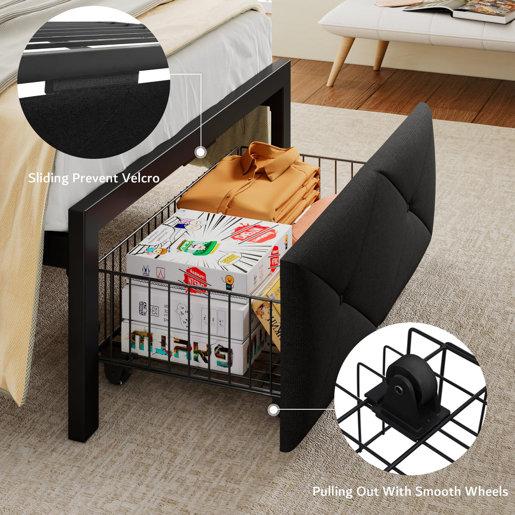 Black Twin Bed Frame with Storage Drawers T913915