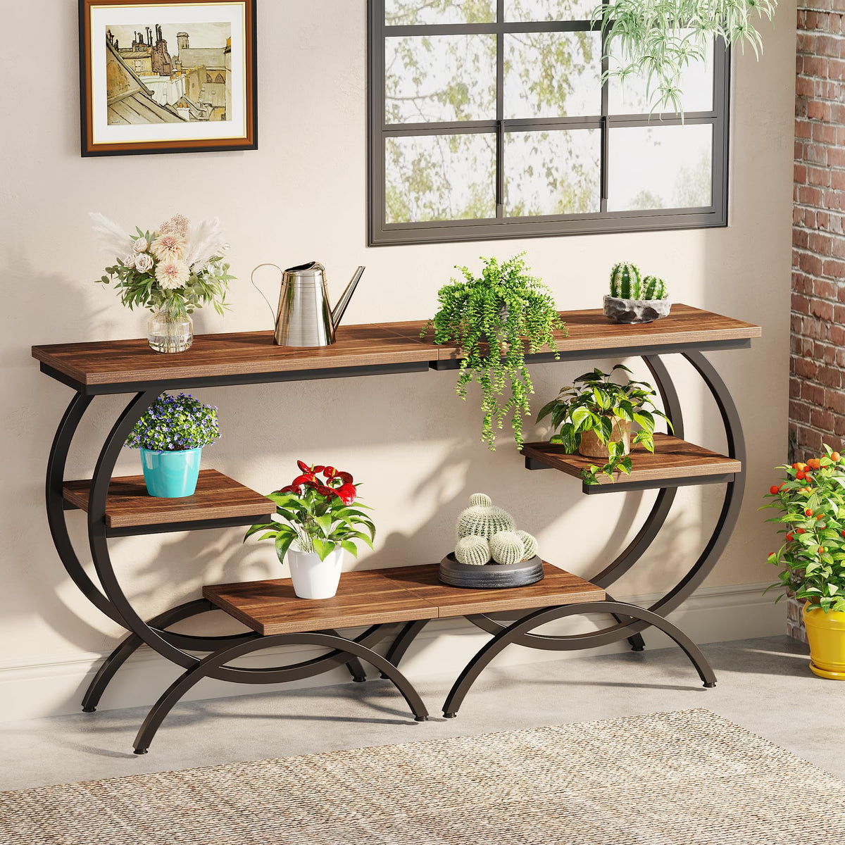 C-Shaped 3-Tier End Table with Curved Metal Frame B606251
