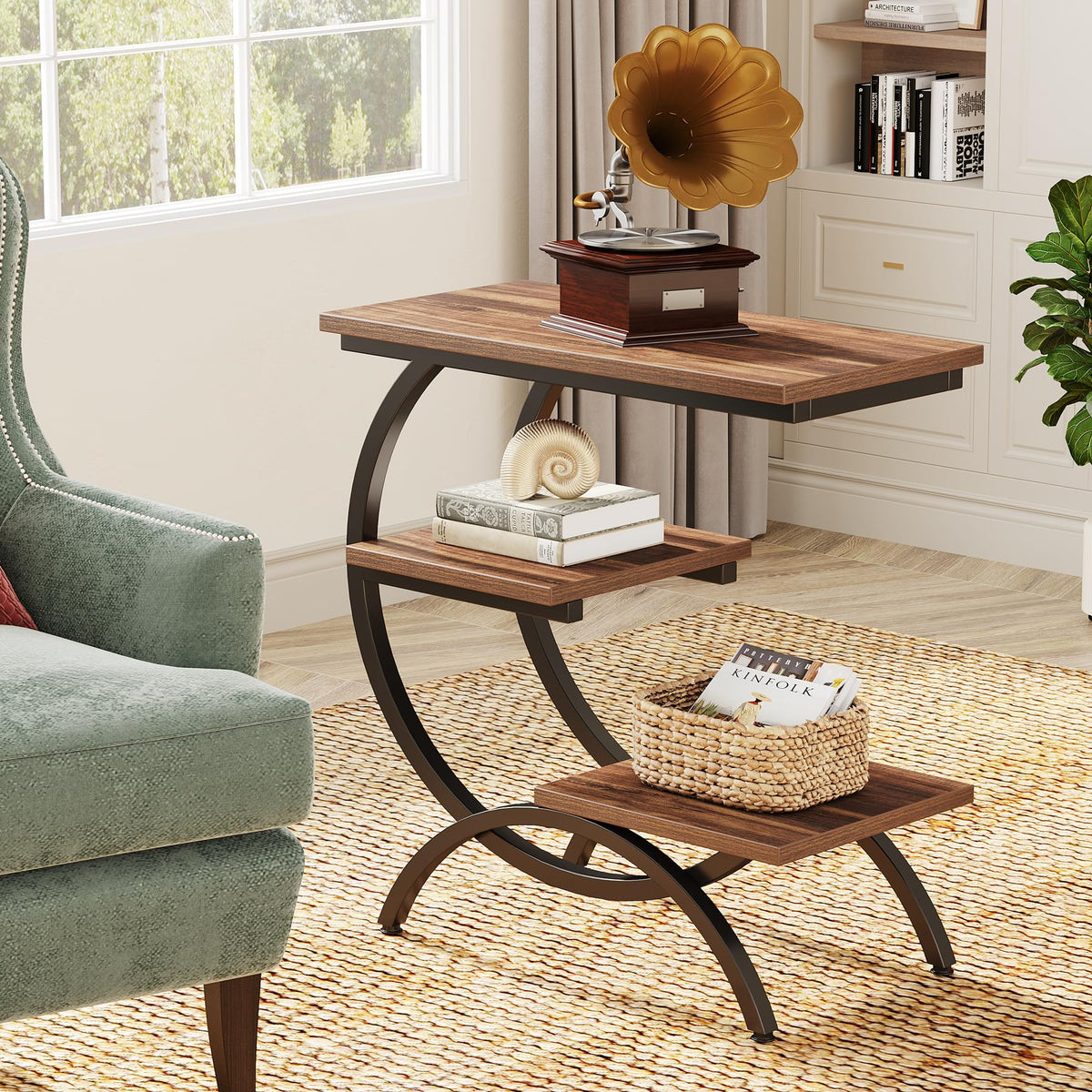 C-Shaped 3-Tier End Table with Curved Metal Frame B606251