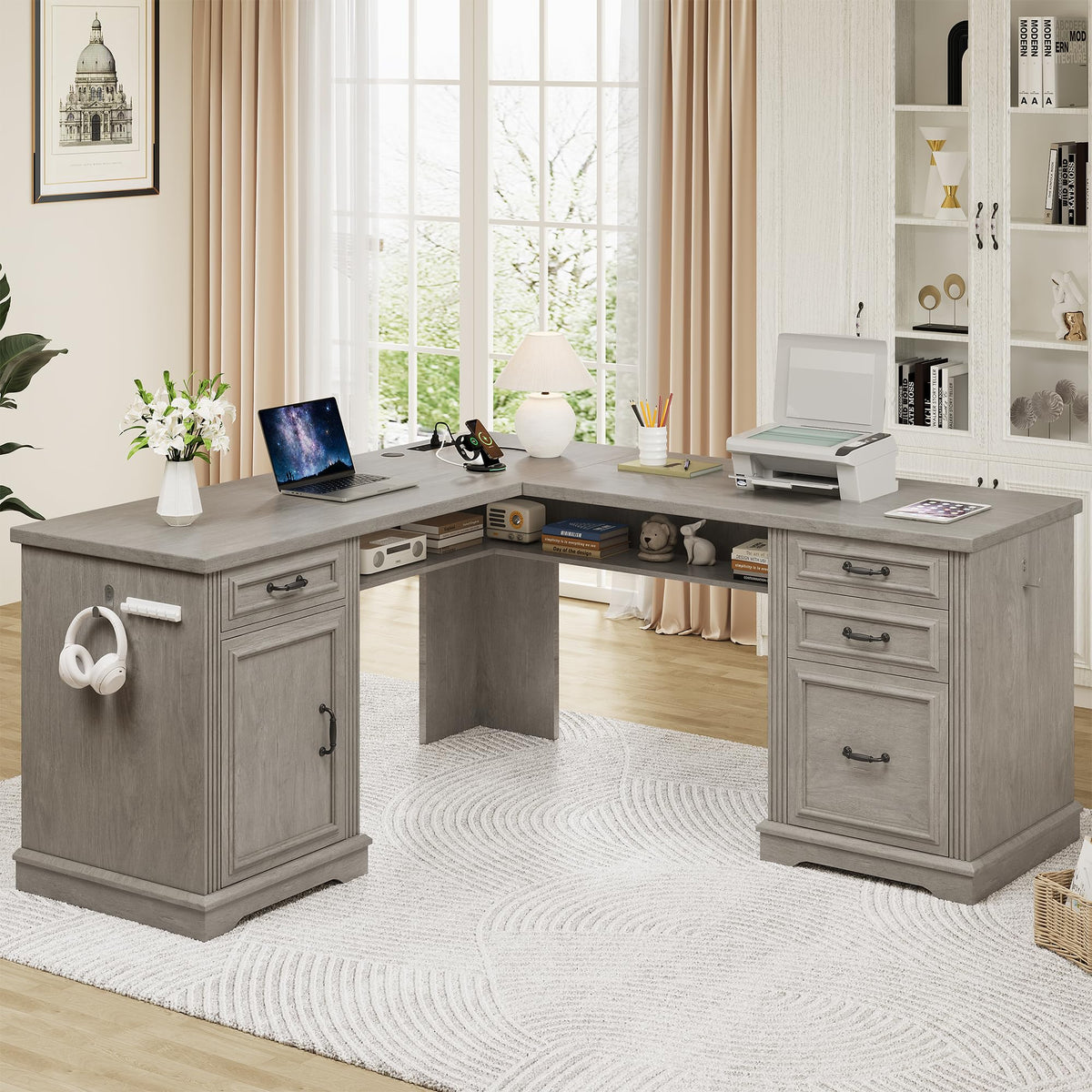 L Shaped Executive Desk with 4 Drawers Grey O551