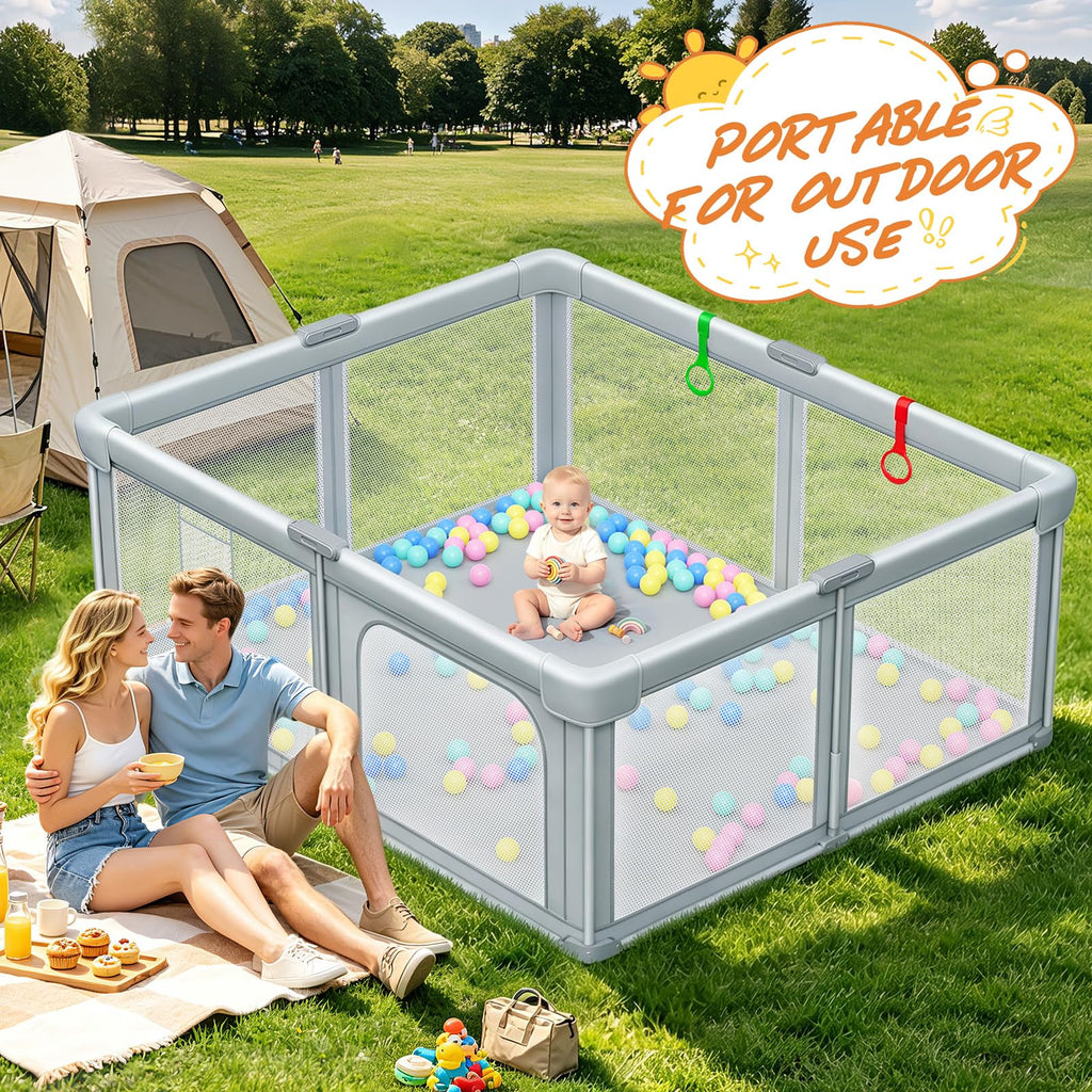 Foldable Baby Playpen with Mat 59"×71" Q4567