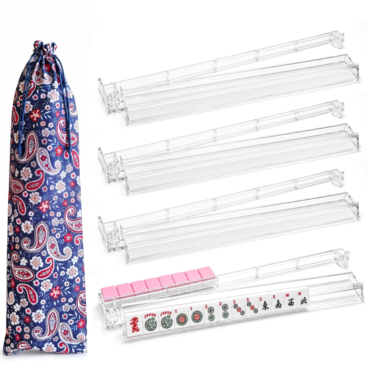 Clear Mahjong Racks with Pushers, 4-Pack X659