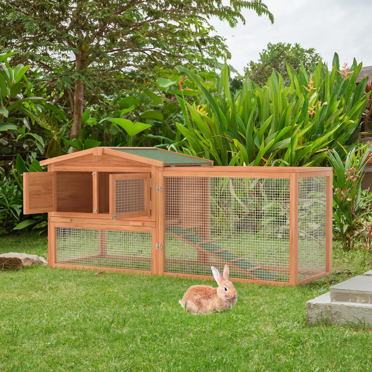 Wooden Chicken Coop 60” 2 Tier with Pull Out Tray & Ramp L82964