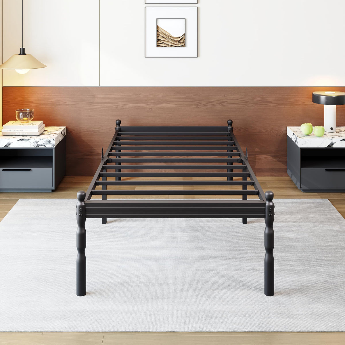 Twin XL Size 18" Black Metal Bed Frame with Storage E95268