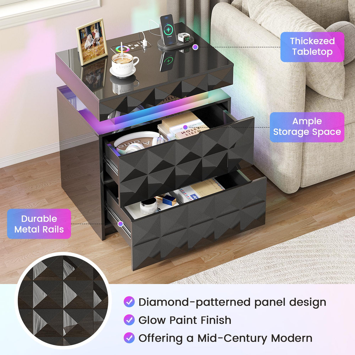 LED Night Stand with Charging Station M7811